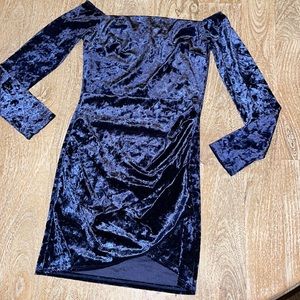 MOD Off Shoulder Blue Velvet Dress Small